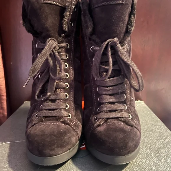 Prada Black Lace-Up Suede Footwear - Picture 4 of 5
